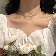 New Style Super Fairy Temperament Imitation Pearl Heart Necklace Cold Style Sweet Simple OT Buckle Neck Pendant, Pearl Heart Necklace, Cold Style, Trendy Necklace, Pearl Heart, Female Style, Multi Layer Necklace, Pearl Choker Necklace, Women Necklace