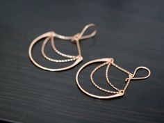 Chandelier Hoop Earrings , Gold Statement Hoops , Rose Gold , Sterling Silver , Geometric Dangle - L