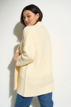 Juliet Cardigan - Creme – Callahan The Fam, Cozy Knit, Oversized Blazer, Swim Accessories, Open Cardigan, Cozy Knits, Sunglasses Sale, Shawl Collar, Hat Hairstyles