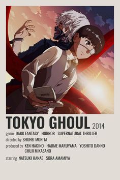 the poster for tokyo ghoul, featuring two men with white hair and glasses