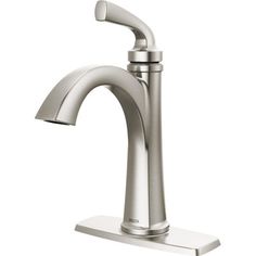 a brushed steel faucet on a white background