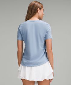 Lots Of Reasons To Love This Tee. Soft Cotton Fabric, Just The Right Stretch, And A Casual Fit For Every Day Of The Week. Designed For On The Move. An Easy Fit That Floats Away From Your Body:sits Below The Waistband For Moderate, Everyday Coverage. Added Lycra Fibre For Shape Retention. Classic Fit, Hip Length. | Love V-Neck T-Shirt Pima Cotton Fabric, Short Sleeve Shirt Women, Blue Willow, Short Sleeve Shirts, Day Of The Week, Casual Fit, Casual Fits, Hip Length, Pima Cotton