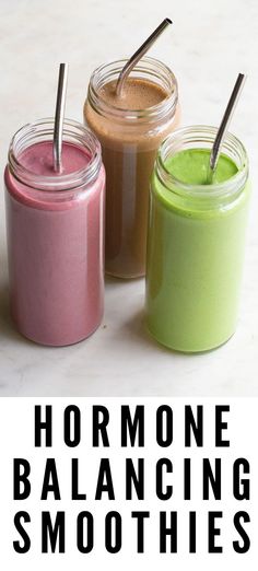 three jars filled with different colored smoothies and the words, how to make homemade horme balancing smoothies