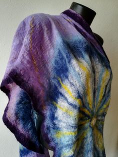 Autumn Elegant Nuno Felted Purple Scarf from Cotton and Merino, Blue Felt Shawl  | eBay