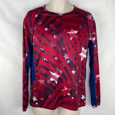 Reel Legends Reel-Tec Shirt Red, Blue & White Stars & Stripes Underarm To Underarm : 20" Length : 27" 100% Polyester Nwot Never Worn (M3 Outdoor Shirt, Performance Wear, Pullover Shirt, Fishing Shirts, Blue Star, Performance Outfit, White Casual, Red White Blue, White Long Sleeve