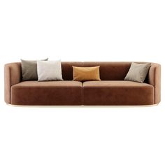 an image of a couch with pillows on it's back and the seat upholstered