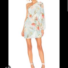 Yumi Kim Studio 54 Floral One Shoulder Long Sleeve Dress Size Large Forever Yours Jade Tie Front Skirt Sheer Sleeve Lined Chiffon Nwt!!! One-shoulder Mini Dress For Spring, Spring Floral Print Cocktail Mini Dress, Flowy Spring Cocktail Mini Dress, One Shoulder Long Sleeve Dress, Blue Rose Dress, Kim Dress, Lurex Dress, Shoulder Ruffle Dress, One Shoulder Midi Dress