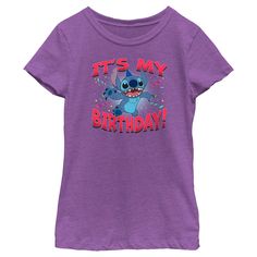 Celebrate in style with the Lilo & Stitch "It's My Birthday" T-Shirt, a must-have for any young fan's special day! This delightful medium-sized purple berry tee captures the essence of fun and family with its vibrant graphic of Stitch donning a birthday hat, surrounded by colorful confetti.

- Size: Medium
- Color: Purple Berry
- Material: Cotton blend
- Gender: Female
- Age Group: Kids

Featuring the beloved Experiment 626, this shirt is perfect for birthday parties or just a fun day out. The c Casual Purple T-shirt For Birthday, Casual Purple Birthday T-shirt, Purple Graphic Print T-shirt For Birthday, Casual Purple Top For Birthday, Cute Purple Top For Birthday, Purple Graphic Print T-shirt For Birthdays, Purple Crew Neck T-shirt For Birthday, Themed Birthday Crew Neck Top, Themed Pre-shrunk Tops For Birthday