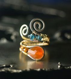 LUXE Red Agate Ring Blue Topaz Gemstone 14K Gold by mossandmist Ear Style, Blue Topaz Gemstone, Diy Wire Jewelry, Sky Blue Topaz, Argentium Silver, Ring Blue, Agate Ring, Red Agate, Wire Crafts