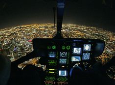 an aerial view of the city at night