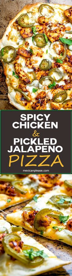 an advertisement for chicken and pickled jalapeno pizza