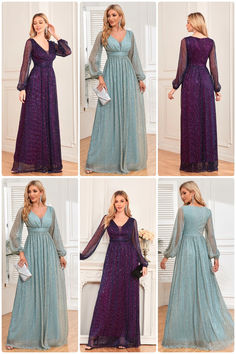 acelimosf™-Shiny pleated elastic see-through long sleeves V-neck elegant evening dress Purple Long Sleeve Maxi Dress For Banquet, Purple Party Dress With Sheer Sleeves, Purple Long Sleeve Evening Dress For Prom, Purple Long Sleeve Prom Evening Dress, V-neck Maxi Dress With Sheer Sleeves For Party, Long Sleeve Evening Dress With Sheer Sleeves For Prom, Party Maxi Dress With Sheer Long Sleeves, Long Sleeve Maxi Dress For Prom Season, Elegant Long Sleeve Purple Maxi Dress