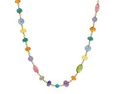 A rainbow of mixed-shape beads make this stunning Mallary Marks necklace a must-have for any serious collector. With a color to match everything, each bead - including tourmaline, aquamarine, amethyst, tanzanite, mandarin garnet, tanzanite, chalcedony, peridot, sapphire and turquoise - is wrapped in 22K yellow gold wire to create the continuous strand. Layered with your other favorites or worn alone, it also offers an understated elegance. total length : 16 3/4" : 22K yellow goldaquamarine : 10. Mandarin Garnet, Spun Sugar, Jewelry Diamond, Gem Stones, Understated Elegance, Gold Wire, A Rainbow, How To Make Beads, Tourmaline