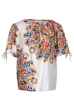 Current Boutique-Tory Burch – Multicolored Geometric Pattern Silk Blouse Sz 8 Multicolor Silk Tops With Vibrant Print, Multicolor Silk Top With Vibrant Print, Silk Graphic Print Short Sleeve Tops, Silk Short Sleeve Tops With Graphic Print, Multicolor Printed Silk Blouse, Silk Blouse For Spring Vacation, Silk Graphic Print Multicolor Tops, Silk Multicolor Graphic Print Tops, Multicolor Silk Tops With Graphic Print