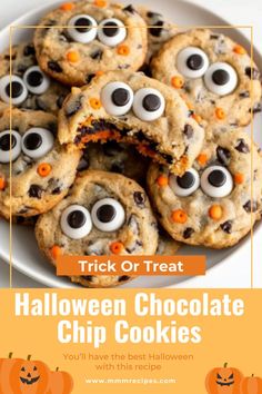 halloween chocolate chip cookies with googly eyes on them