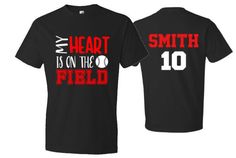 Baseball Shirt | My Heart is the Field Baseball Shirt | Short Sleeve | Customize team & colors PLEASE READ BEFORE ORDERING WE CANNOT RUSH ORDERS OR CREATE NEW DESIGNS DURING PEAK SEASON AUG - MAY. IF YOU NEED TO CANCEL PLEASE DO SO WITHIN 24HRS Please read full description before ordering we cannot be responsible for mistakes made by not reading the full description. ORDERING INSTRUCTIONS: 1. Select your Garment Size/Color Each must be selected separately. Please do NOT leave a list of sizes Baseball Catcher Girlfriend Shirts, Baseball Gf Shirts, Baseball Gf, Baseball Girlfriend Shirts, Band Mom Shirts, Baseball Dad Shirts, Baseball Girlfriend, Mom Tank Tops, Baseball Tee Shirts