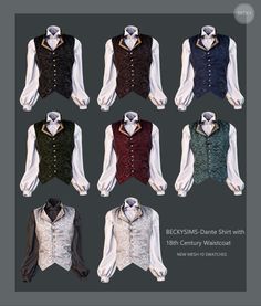 six different styles of vests and shirts