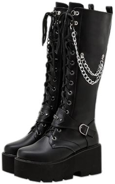 Gothic Boots For Fall, Rocker Style Moto Boots For Parties, Grunge Moto Boots For Winter Party, Gothic Moto Boots With Buckle Closure For Party, Moto Boots For Alternative Fashion In Fall, Gothic Moto Boots For Winter Party, Gothic Moto Boots For Fall Parties, Punk Combat Boots, Emo Shoes