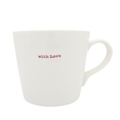 Keith Brymer Jones Word Range Large Ceramic White Mug - with Love (red) - 500ml Random Accessories, Expressive Typography, Email Branding, Super White, Evening Tea, White Mug, Big Love, Functional Design, White Porcelain