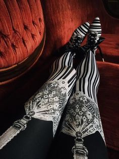 Foxsavant - Garter Print tights - $38.00 Burlesque Garter, Garter Leggings, Lace Drawing, Womens Leggings, Black Cover, Womens Tights, Sample Sale, Vertical Stripes, Nashville Tn