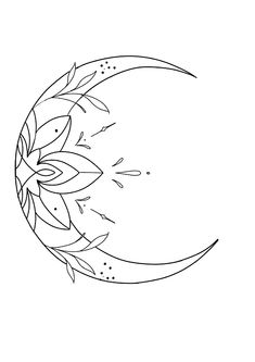 a drawing of the moon with leaves on it