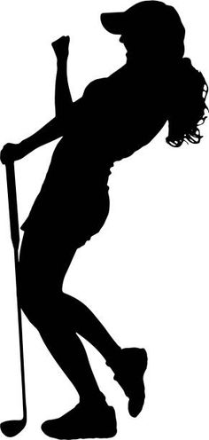 the silhouette of a woman holding a golf club