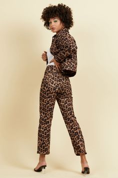 Miaou Junior Jean - Leopard 30 Fitted High Rise Leopard Print Bottoms, Leopard Barrel Jeans, Bff Fashion, Trendy Non-stretch Leopard Print Pants, Leopard Print Stretch Full-length Bottoms, Urban Cowboy, Leopard Print Button-up Top