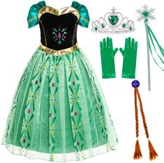 Party Chili Princess Costumes Birthday Dress Up for Little Girls  Size : 2T 3T (100cm) Every girl has a princess dream. This luxurious princess suit can fulfill the dream of a little princess. Beautiful dress with crown and wand,wig toy,gloves,each one can make girls happy. Your little princess would be happy to scream when opened the gift bag, she would be a pretty princess. Material: Satin, Tulle, Organza, Polyester Includes dress,tiara,wand,wig,gloves. Turtleneck and long sleeve,Gold emb Toddler Princess Costume, Princess Fancy Dress, Anna Costume, Princess Flower Girl Dresses, Fancy Dress Up, Princess Dress Up, Princess Costume, Princess Dresses, Dress Up Outfits