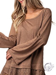 Long Sleeve with Lace and Chiffon Detail Fabric: 95% Polyester & 5% Spandex Mocha, Lace Detail, Lilac, Sweater Dress, Chiffon, Spandex, Boutique, Lace, Long Sleeve