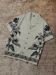 Herren Große Größen Freizeithemd mit Blume Muster und Knopfleiste am Vorderteil, Kurzarm Grau Lässig  Kurzärmelig Stoff Geblümt,Pflanzen Shirt Undehnbar Sommer Men Plus Size Clothing, size features are:Bust: ,Length: ,Sleeve Length: Camisa Grande, Man Shirt, Men Plus Size, Fabric Floral, Mens Plus Size, Casual Shirt, Floral Shirt, Maternity Bag, Plus Size Clothing