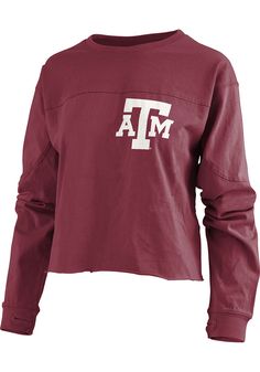 Fall Relaxed Fit Cropped Tops, Fall Cropped Hem Relaxed Fit Tops, Trendy Cotton Crop Top With Ribbed Cuffs, Casual Cropped Tops For College, Cotton Crew Neck Crop Top For College, Cropped Cotton Tops With Ribbed Cuffs, Fitted Long Sleeve Top For College, Texas Aggies, College Shirts