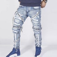 Men's jeans summer loose trousers  trendy street Men's collocation design autumn straight pants ripped motorcycle boy pants - Bekro's ART Custom Jeans Men, Motorcycle Boy, Stylish Jeans For Men, यूट्यूब लोगो, Pants Ripped, Jeans For Boys, Jeans Summer, Hip Hop Jeans, Ripped Jeans Men