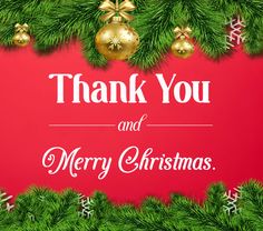 thank you and merry christmas card with ornaments on red background, eps1089