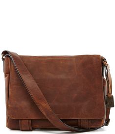 Frye Logan Leather Messenger Bag | Dillard's Brown Side Bag, Brown Leather Satchel With Magnetic Closure, Leather Saddle Bag With Magnetic Closure For Travel, Brown Leather Saddle Bag With Magnetic Closure, Leather Satchel With Flap And Leather Trim, Leather Bag With Flap And Leather Trim, Brown Leather Bags, Leather Messenger Bag For Women, Leather Side Bag