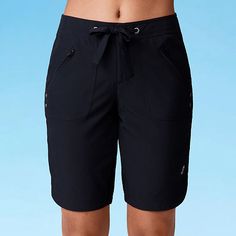 Hit the pool or ocean wearing this pair of women's Bermuda board shorts from Free Country. They are made from stretch-knit fabric with a drawstring waistband and side zip pockets. Features: Stretch Fabric, Drawstring WaistClosure Type: DrawstringPockets: 2 Front Zip PocketsSwimwear Coverage: FullFiber Content: 93% Polyester, 7% SpandexFabric Description: KnitInseam: 10 InCare: Machine WashCountry of Origin: Imported Board Shorts Women Outfit, Board Shorts Women, Swim Shorts Women, Shorts Outfits Women, Swimsuit Bottoms, Glad Rags, Shorts Women, Swim Suit Bottoms, Vacation Outfits