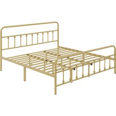 a metal bed frame is shown with no headboard or foot board, and has four rails