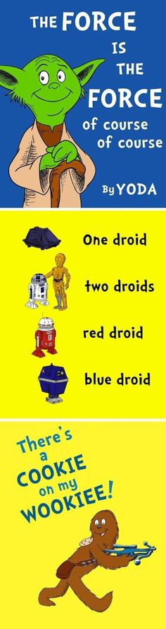 the star wars characters are depicted in three different colors and font styles, each with an image