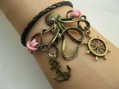 Braceletoctopus braceletreal leather anchor and by infinitywish, $7.99 Octopus Bracelet, Handmade Jewelry Bracelets, Steampunk Jewelry, Jewelry Bags, Cute Jewelry, Infinity Bracelet, Octopus, Real Leather, Gift For Lover