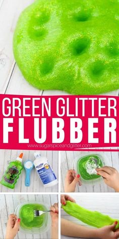 the green glitter fuber is being used to make this fun craft