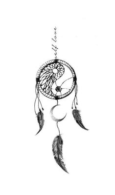 a black and white drawing of a dream catcher