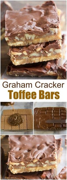 graham cracker toffe bars are stacked on top of each other