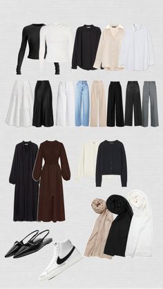 Black Skirt, Black white longsleeve, minimalistic Summer wardrobe essentials Modest Girly Outfits, Minimalist Wardrobe Capsule, Wardrobe Black, Simple Style Outfits, Capsule Wardrobe Outfits, Fashion Capsule Wardrobe