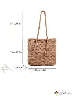 Bird in Bag - Womens Solid Color Shoulder Bag - Large Capacity Woven Tote Bag, Vacation Style, Style Minimalist, Bag Bag, Bird In Bag, Handle Bag, Color Khaki, Large Bags, Bucket Bag