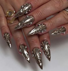 ❤️‍🔥 . . . . #nails #nailart #nailsart #nailsofinstagram #nails💅 #nailsaddict #artwork #chrome #chromenails #flame #flamenails #piercing… | Instagram Piercing Sets, Almond Stiletto Nails, Chrome Almond, Zodiac Nails, Nails Cartoon, Fairy Nails, Double Earring, Nails Clear, Nail Piercing