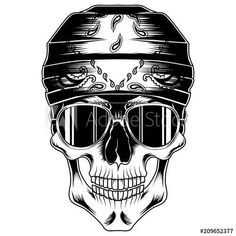 a skull wearing a motorcycle helmet and goggles