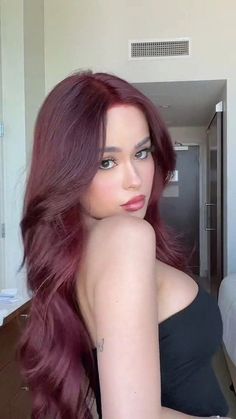 Wine Hair Color, Hair Pale Skin, Cherry Red Hair, Wine Red Hair, Hair Color Underneath, Wine Hair, Red Hair Inspo, Cherry Hair, Dyed Red Hair