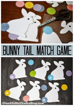 bunny tail match game with paper cut outs and scissors