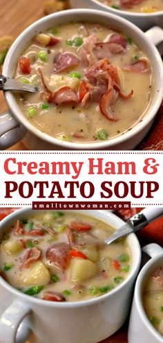 This soup idea is a winter meal that's ready in just 30 minutes! Loaded with wholesome goodness, this Creamy Ham and Potato Soup is a simple comfort food everyone will love. Save this easy winter recipe for a wholesome, hearty dinner! Potato And Ham Soup, Creamy Ham And Potato Soup, Winter Soups And Stews, Ham Potatoes, Carrots And Celery, Ham And Potato Soup, Ham Potato, Holiday Leftovers, Potatoes Onions