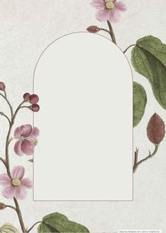 a white paper with pink flowers and green leaves on the bottom corner is surrounded by greenery