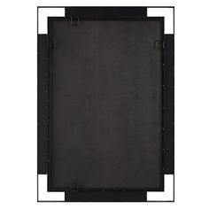 the back side of a black square frame with metal trimmings and an opening at the bottom